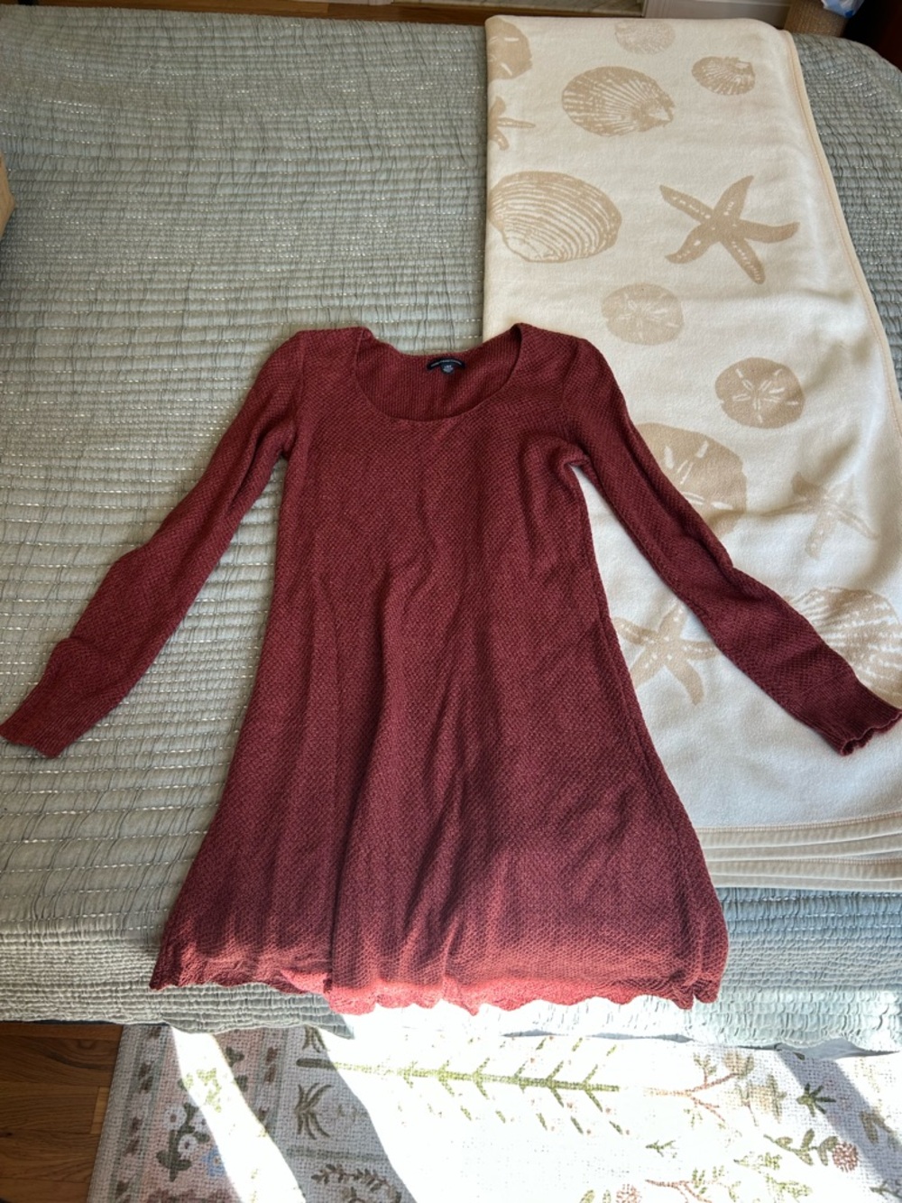 American Eagle Outfitters Long-Sleeve Knit Dress - Brick Red